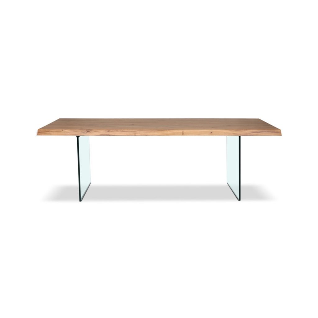 Urbia Imports Brooks live-edge dining table – glass base